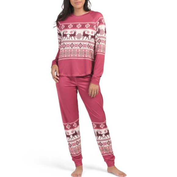 PJ Salvage Women's Reindeer Fair Isle Print Pajamas 2 pc PJ Set, L NWT - Picture 1 of 7